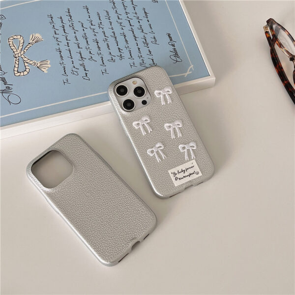 Simple Silver Leather Bow Suitable For 115PROMAX Phone Case