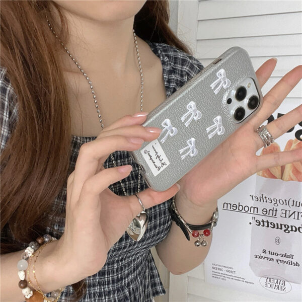Simple Silver Leather Bow Suitable For 115PROMAX Phone Case
