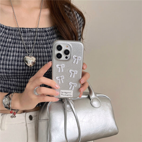 Simple Silver Leather Bow Suitable For 115PROMAX Phone Case