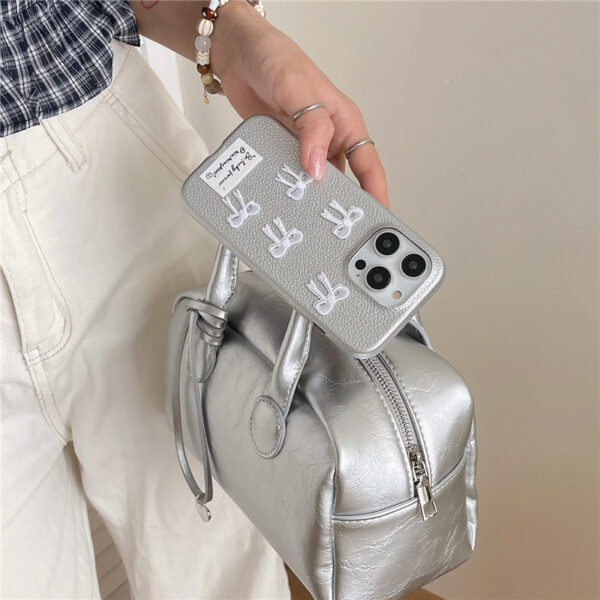 Simple Silver Leather Bow Suitable For 115PROMAX Phone Case