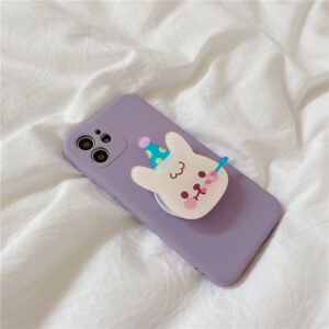Cute Rabbit Stand Liquid Silicone Phone Case