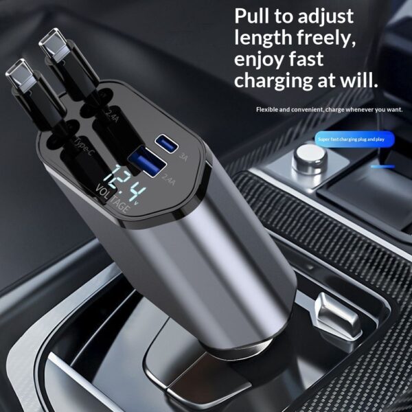 4 In 1 Retractable Car Charger Fast Car Phone Charger 120W With USB Type C Cable